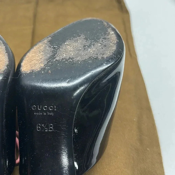 Gucci Heels Open Toe Mules Black Patent Leather Lace Up Pink Y2K Vintage 6.5 - Picture 11 of 12